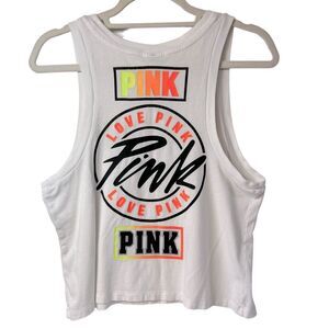 PINK Victoria’s Secret Cropped Tank Top “LOVE PINK” White S